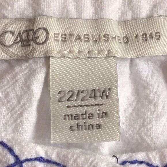 Cato White Cotton Black Red Blue Ethnic Embroidered Button Up Peasant Blouse - Picture 13 of 15